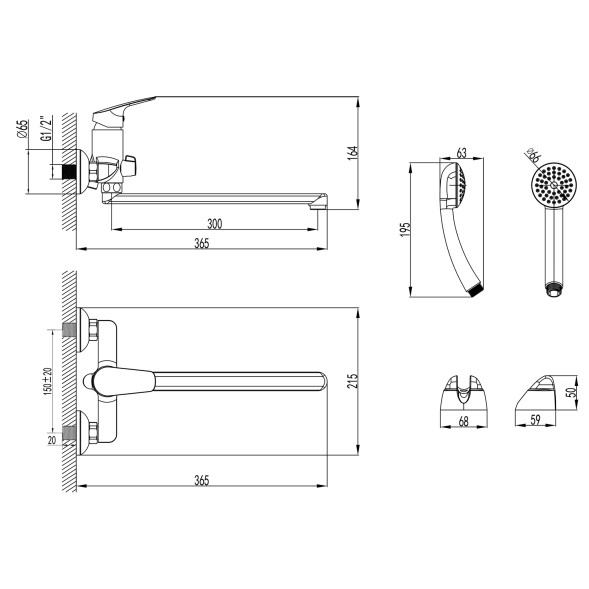 Смеситель для ванны Azario длинный излив, керамический картридж, хром (AZ-HU245909)