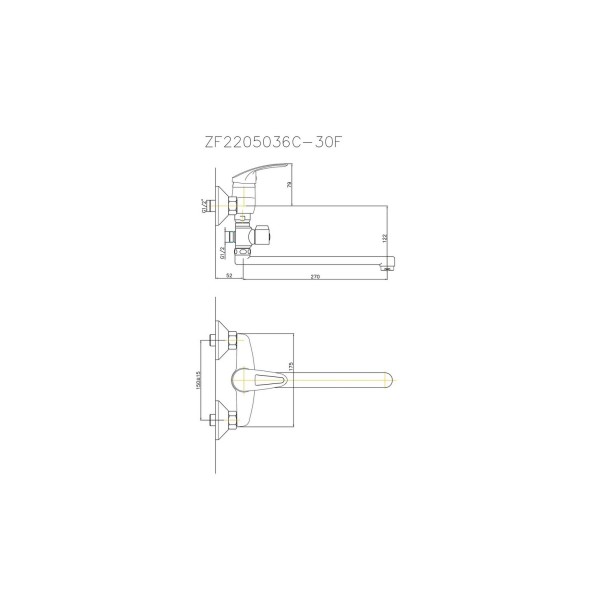 Смеситель для ванны и раковины 35к CN2139 CRON L-нос 300мм, ХРОМ - CN2139 