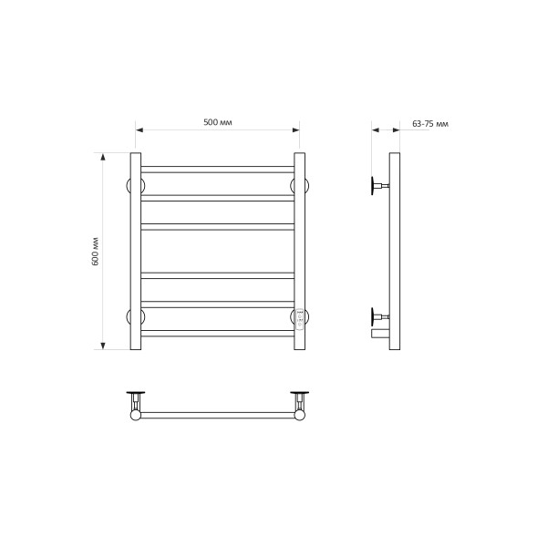 Полотенцесушитель MIXLINE VEGA  60х50 (таймер, 253 Вт, 6 перекладин) электрический ЧЕРНЫЙ - ML-556422 