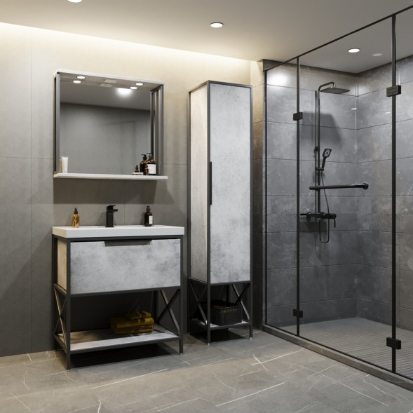 Тумба д/ванной &amp;quot;БРУКЛИН-80&amp;quot; Бетон под раковину Фостер 80 (Kirovit)/Fest 80 (Sanita Luxe) ЛОФТ (ЛДСП) - 543950 