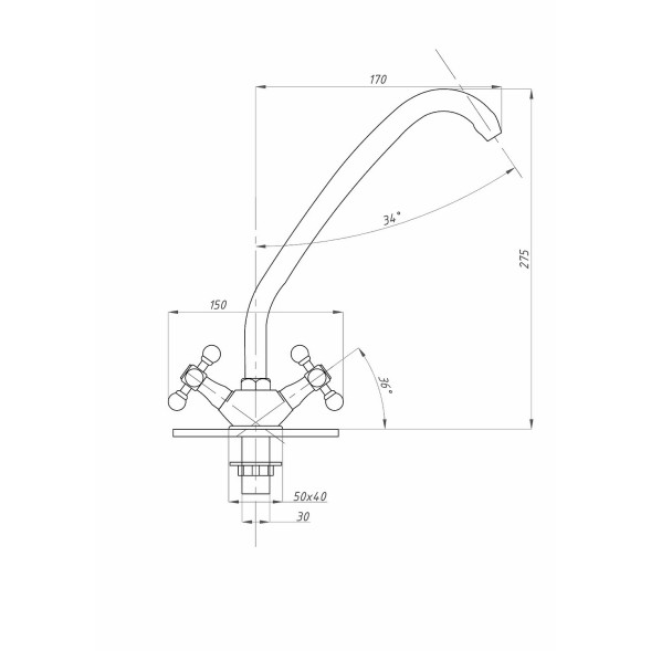 Смеситель для кухни 1/2 кер ПРОФСАН ПСМ-117-89 &amp;quot;СТАНДАРТ-Б&amp;quot; выс.пов.излив, б/подв, п/гайку ХРОМ - PSM-117-89 