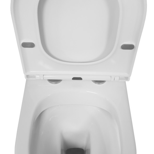 Унитаз напольный Azario Blanco безободковый, в комплекте с бачком и сиденьем микролифт, дюропласт 820*630*360 (AZ-T003B-R)