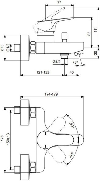 Смеситель для ванны Ideal Standard Cerabase хром (BC843AA)