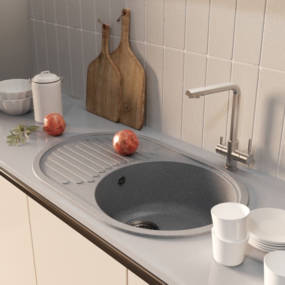 Мойка ML-GM16 КОМФОРТ овальная с крылом, графит (342), 730*460*180мм - 00-00009369 