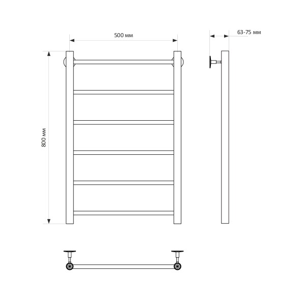 Полотенцесушитель MIXLINE VEGA  80х50 (1/2&amp;#039;&amp;#039; ВР, 6 перекладин) водяной - ML-556284 