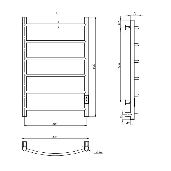 Полотенцесушитель MIXLINE CAPELLA  80х50 (таймер, 253 Вт, 6 перекладин) электрический ЧЕРНЫЙ - ML-556347 