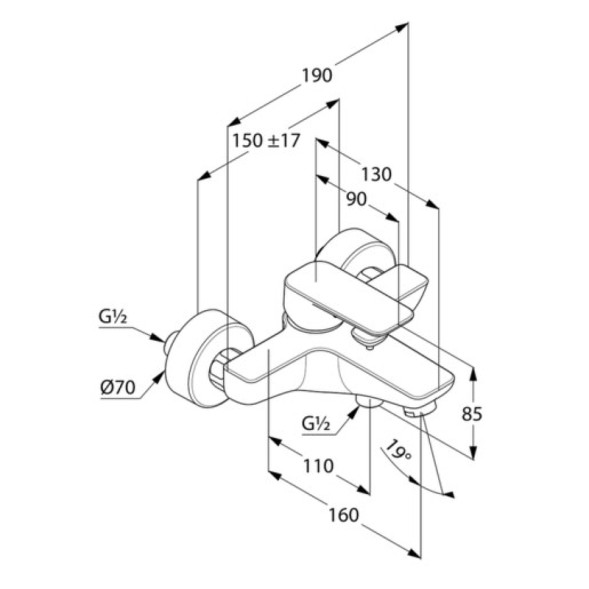 Смеситель для ванны и душа KLUDI PURE&amp;amp;STYLE однорычажный, черный матовый (406813975)