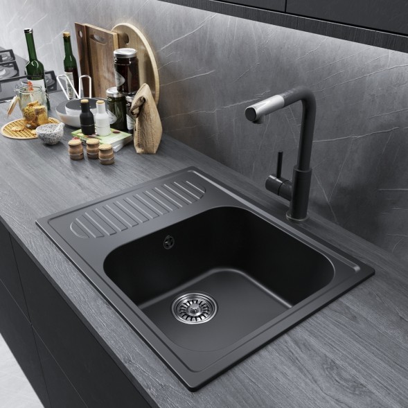 Мойка ML-GM18 КОМФОРТ с крылом, ультра-черная (344), 640*490*190мм - 00-00009395 