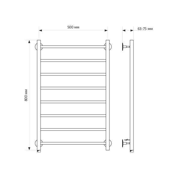 Полотенцесушитель MIXLINE VEGA  80х50 (кноп выключатель, 340 Вт, 8 перекладин, левый) электрический - ML-556367 