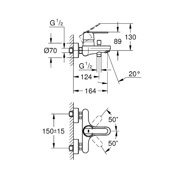 Смеситель для ванны Grohe Get керамический картридж, хром (32887000)