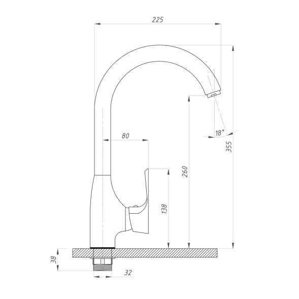 Смеситель для кухни 35к ПРОФСАН ПСМ-100-3 &amp;quot;ЭЛИТ&amp;quot; выс. пов. излив, п/гайку, ХРОМ - PSM-100-3 