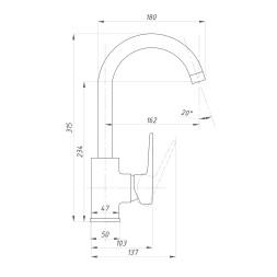 Смеситель для кухни 35к ПРОФСАН ПСМ-200-3 "200" , выс. пов. излив, п/гайку, ХРОМ - PSM-200-3