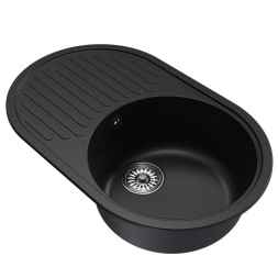 Мойка ML-GM16 КОМФОРТ овальная с крылом, ультра-черная (344), 730*460*180мм - 00-00009371 