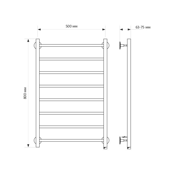 Полотенцесушитель MIXLINE VEGA  80х50 (кноп выключатель, 340 Вт, 8 перекладин, правый) электрический - ML-556368 
