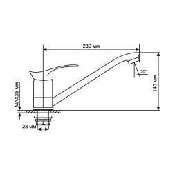 Смеситель для кухни 40k MIXLINE ML03-03 б/отв п/гайку (без подводки) - ML03-03