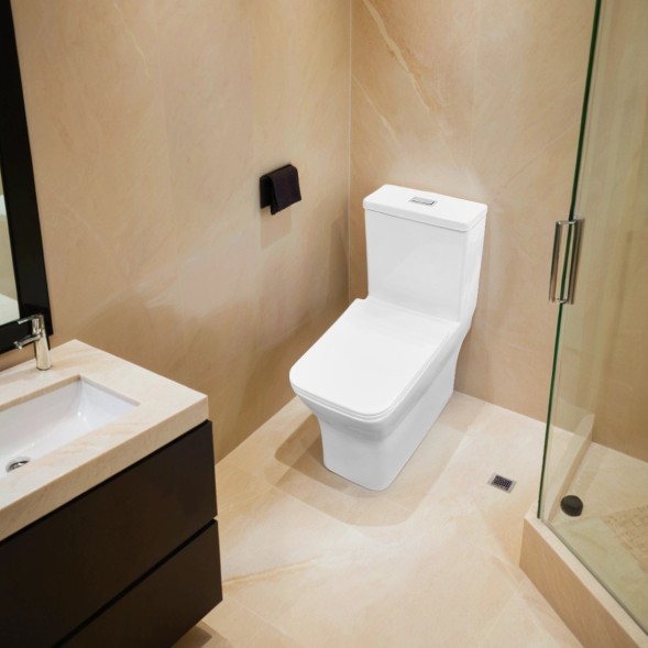 Унитаз напольный Azario Vero безободковый моноблок Горизонтальный слив, сиденье дюропласт микролифт 675x370x785 (AZ-8608)