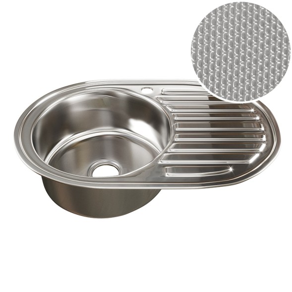 Мойка овал 77х50 (0,8) лев вып 3 1/2 MIXLINE 18см с сифоном ДЕКОР - 532304 