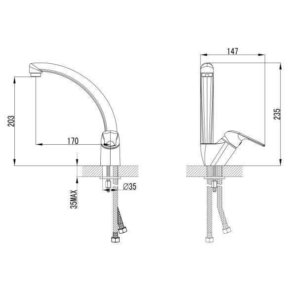 Смеситель для кухни Azario поворотный излив, керамический картридж (AZ-HU245902)