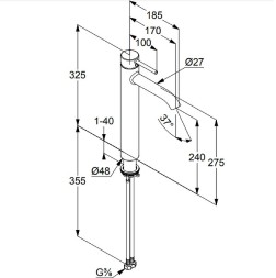 Смеситель KLUDI BOZZ для раковины - чаши, керамический картридж, хром (382860576)