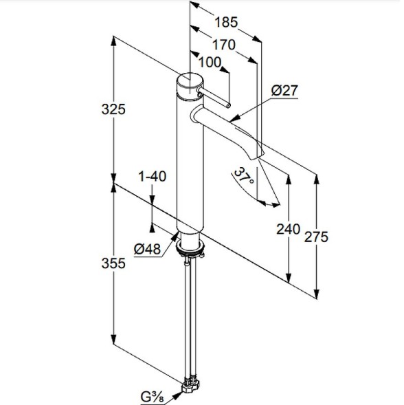 Смеситель KLUDI BOZZ для раковины - чаши, керамический картридж, хром (382860576)