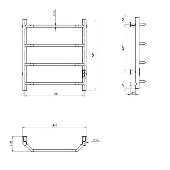 Полотенцесушитель MIXLINE MIRA  60х50 (таймер, 201 Вт, 4 перекладины) электрический БЕЛЫЙ - ML-556343 