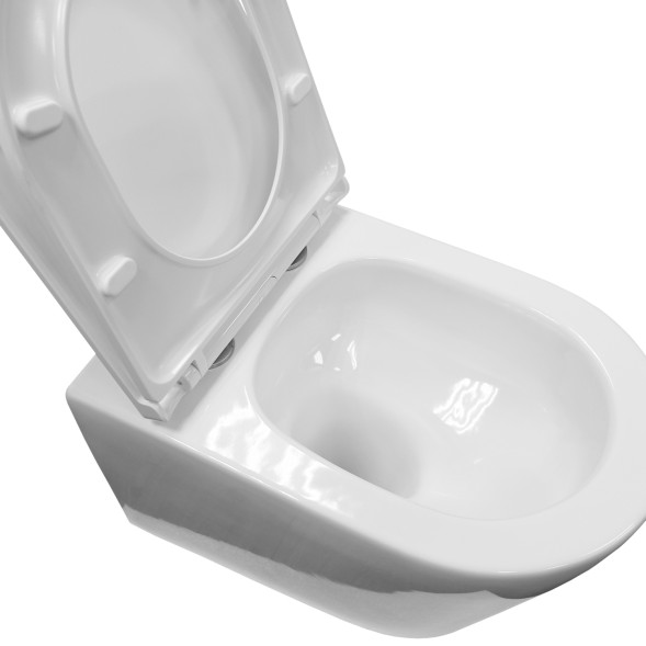 Унитаз подвесной Azario NOVE (Tornado) безободковый, P-образной формы, Горизонтальный слив, сиденье дюропласт микролифт 530x365x360 (AZ-9312T)