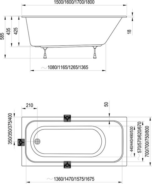 Ванна акриловая Ravak CHROME SLIM 150х70 пристенная, белый (C721300000)