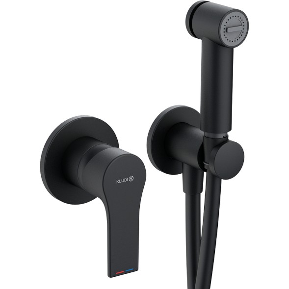 Гигиенический душ со смесителем Kludi Zenta SL керамический картридж, черный матовый (489983965)