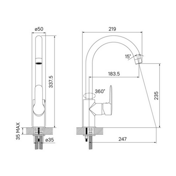 Смеситель для кухни 35к IDDIS CUBSBJ0i05 &amp;quot;Cuba&amp;quot; высокий пов. излив ХРОМ - CUBSBJ0i05 