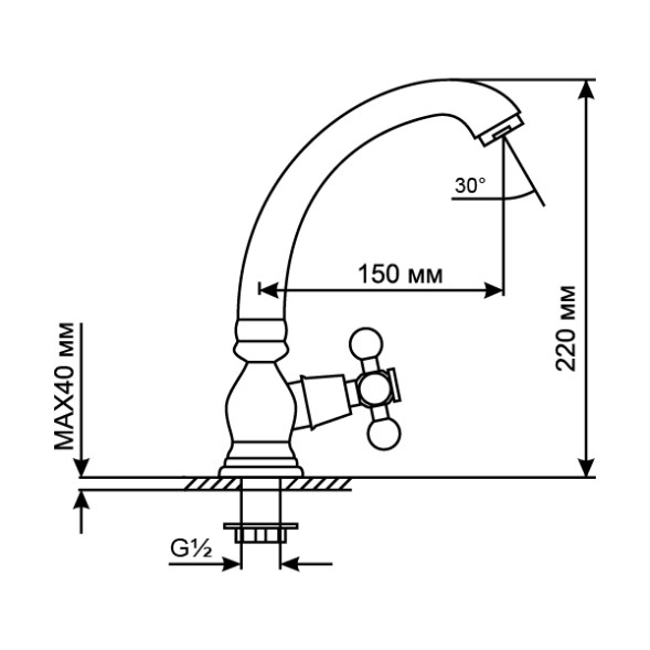 Смеситель для раковины/мойки 1/2 кер. MIXLINE ML07-05 моно п/гайку  (без подводки) - ML07-05 