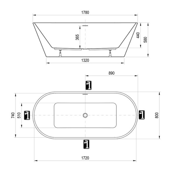 Ванна акриловая Ravak SOLO 178х80, белая, отдельностоящая