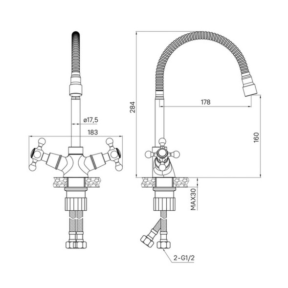 Смеситель для кухни 1/2 кер Milardo DUPSB0FM05 &amp;quot;Duplex&amp;quot; гибкий излив  ХРОМ - DUPSB0FM05 