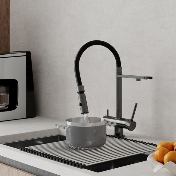 Смеситель для кухни 35к IDDIS ACEGMFFi05 &amp;quot;Ace&amp;quot; высокий, 3 в1, вых. д/пит. фильтра, душ  ГРАФИТ - ACEGMFFi05 