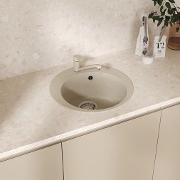 Мойкa ML-GMU01 УЛЬТРА круглая, бежевый камень, 475 мм (глуб. чаши 170) - 00-001403