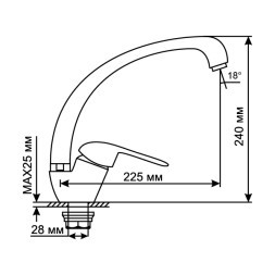 Смеситель для кухни 40k MIXLINE ML05-032 высокий излив с/отв боковая п/гайку (без подводки) - ML05-032