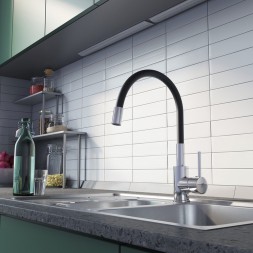 Смеситель для кухни 35к Milardo M01SB0FM05 "Meal" гибкий излив ХРОМ-ЧЕРНЫЙ - M01SB0FM05