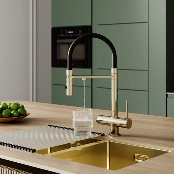 Смеситель для кухни 35к IDDIS ACEMGFFi05 &amp;quot;Ace&amp;quot; высокий, 3 в1, вых. д/пит. фильтра, душ  ЗОЛОТО мат - ACEMGFFi05 