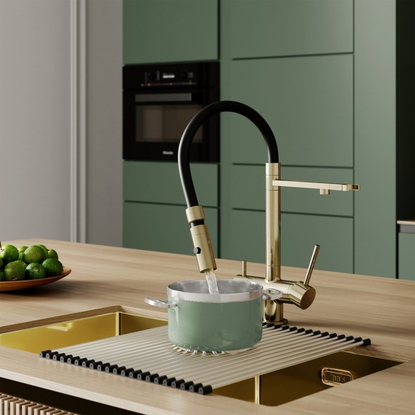 Смеситель для кухни 35к IDDIS ACEMGFFi05 &amp;quot;Ace&amp;quot; высокий, 3 в1, вых. д/пит. фильтра, душ  ЗОЛОТО мат - ACEMGFFi05 