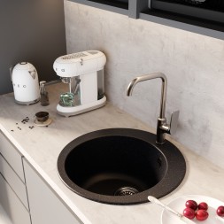 Мойкa ML-GM13 КОМФОРТ круглая, черная (308), 495мм (глуб. чаши 200) - 00-00009326