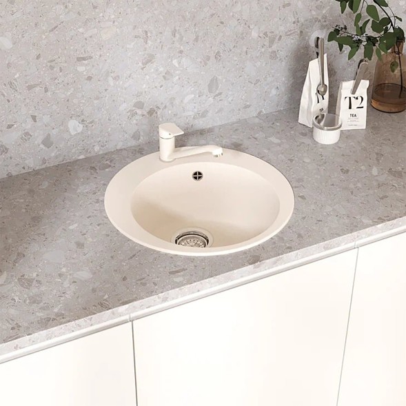 Мойкa ML-GMU01 УЛЬТРА круглая, белый камень, 475 мм (глуб. чаши 170) - 00-001402 