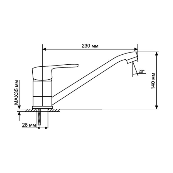 Смеситель для кухни 40k MIXLINE ML06-03 с/отв п/шпильку (без подводки) - ML06-03 