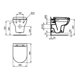 Унитаз подвесной Ideal Standard EXACTO безободковый, с сиденьем микролифт (R002601)