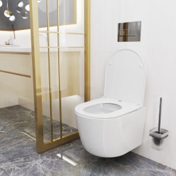 Унитаз подвесной безободковый WAVE LARA сид. дюропласт, м/л, быстр, БЕЛЫЙ глянец (XL) - 551738