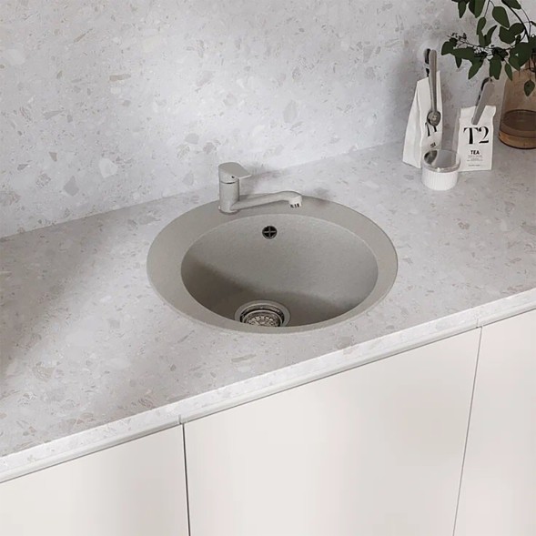 Мойкa ML-GMU01 УЛЬТРА круглая, серый камень, 475 мм (глуб. чаши 170) - 00-001404 