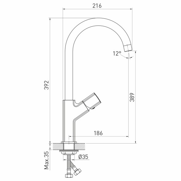 Смеситель для кухни 25k MIXLINE ML27-032 &amp;quot;Primo&amp;quot; высокий излив боковая ручка - ML27-032 