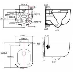Унитаз подвесной Azario CAMPO 510х360х365 безободковый, система смыва скрытое &amp;quot;Торнадо&amp;quot;, с быстросъемным сиденьем микролифт (AZ-1883WH)