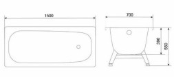 Ванна стальная Loranto 1500х700х390 в комплекте с ножками