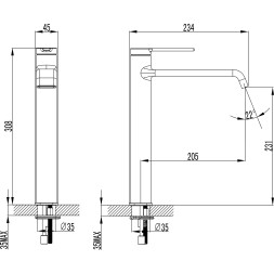 Смеситель для раковины-чаши Azario VINCENTE высокий, керамический картридж, без донного клапана, хром (AZ-VPV168R26C)
