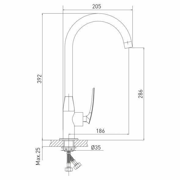 Смеситель для кухни 30k MIXLINE ML21-032 &amp;quot;Elegant&amp;quot; высокий излив боковая ручка - ML21-032 