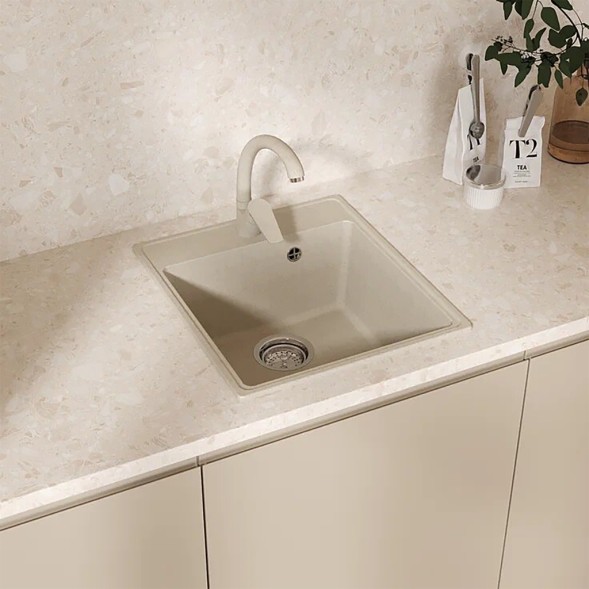 Мойкa ML-GMU02 УЛЬТРА прямоугольная, бежевый камень, 425*485 мм (глуб. чаши 175) - 00-001399 